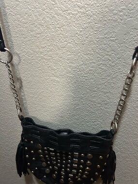 Chateau Black Studded Fringe Chain Crossbody